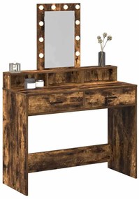 Mesa de Maquiagem vidaXL com Luzes LED Carvalho Fumado 100x41x140 cm