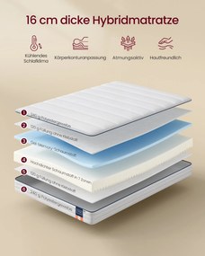 Colchão 90 x 200 x 16 cm, espuma viscoelástica com gel, 7 zonas Branco
