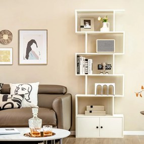 Estante em forma de S com 6 níveis e portas 70 cm x 23 cm x 183 cm Design moderno e versátil para organizar e decorar a sala, o quarto ou o escritório