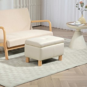 Baú de Armazenamento para Dormitório 33L Puff de Armazenamento Estofado em PU Banco de Arrumação 60x38x40 cm Creme