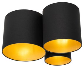 Candeeiro de tecto preto com interior dourado 3 luzes - Multidrum Moderno