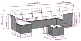 8 pcs conjunto sofás de jardim com almofadões vime PE preto