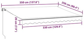 Toldo retrátil manual com luzes LED 350x250 cm castanho