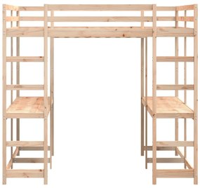 Cama alta com secretária e escada 140x200 cm pinho maciço