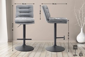 Banco de bar Damar em tecido com estrutura preta 94-116 x 42 x 56 cm Cinzento