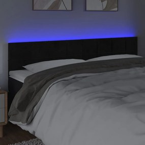 Cabeceira de cama c/ luzes LED veludo 200x5x78/88 cm preto