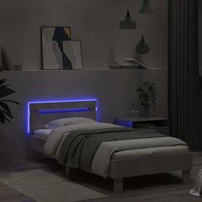 Estrutura de cama c/ cabeceira/luzes LED 90x190cm cinza cimento