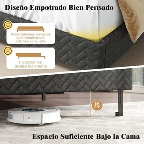 Estrutura de cama 160 x 200 cm com plataforma estofada (COLCHÃO NÃO INCLUIDO), cabeceira Chevron ajustável em altura e base de ripas de madeira incluí
