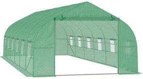 Outsunny Estufa Tipo Túnel 800x300x200cm com 12 Janelas e Porta Enrolável Cobertura de PE 140g/m² e Aço Teto Pontiagudo para Cultivo de Plantas Verduras Verde