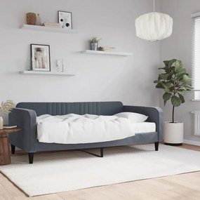 Sofá-cama com colchão 90x190 cm veludo cinzento-escuro