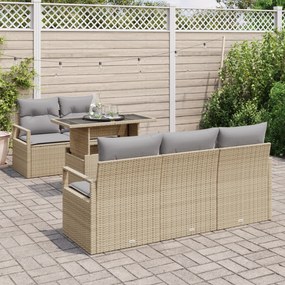 Conjunto de Sofá de 6 Peças com Almofadas Bege Rattan Poli, Sofá de Ja