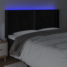 Cabeceira de cama c/ luzes LED veludo 203x16x118/128 cm preto