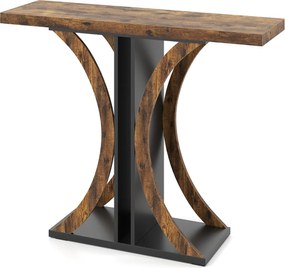 Mesa Consola 100 x 29,5 x 80 cm com Estrutura Geométrica para Entrada, Hall, Sala, Corredor Castanho Rústico