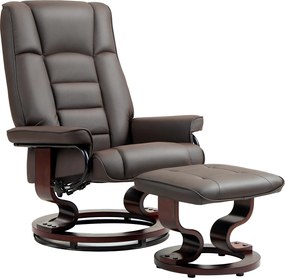 HOMCOM Poltrona Relax com Otomano, giratória e reclinável, revestimento em pele sintética, até 150 kg, estrutura em madeira, Castanho | Aosom Portugal