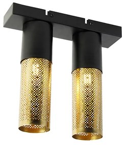 Luminária de teto industrial preta com 2 luzes douradas - Raspi Industrial
