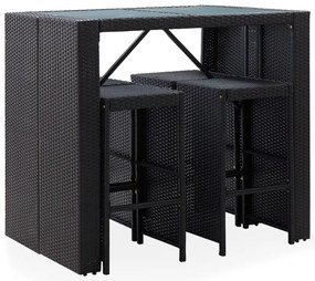 5 pcs conjunto de bar para jardim vime PE e vidro preto