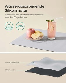 Escorredor de pratos (31-56) x 42 x 20 cm com tapete de silicone e ralo, branco mate-cinza