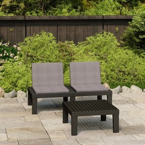 vidaXL 2 pcs conjunto lounge de jardim c/ almofadões plástico cinzento