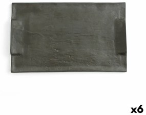 Bandeja de Aperitivos Quid Mineral Cerâmica Preto 30 X 18 cm (6 Unidades)