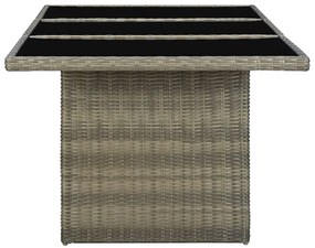 Mesa de jardim vime PE e vidro temperado castanho