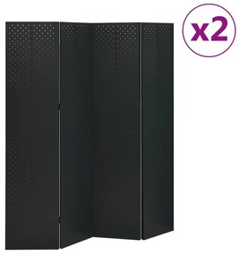 vidaXL Divisórias/biombos com 4 painéis 2 pcs aço 160x180 cm preto