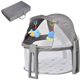 HOMCOM Berço dobrável e portátil para viagem Berço infantil com bolsa de transporte coberta removivel carga 15 kg 70x74x78 cm cinza