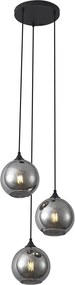Candeeiro suspenso Art Deco preto com vidro fumado 3 luzes - Wallace