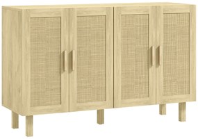 HOMCOM Aparador de Sala de Estar com 4 Portas com Rede em Vime e Prateleiras Ajustáveis Aparador para Cozinha 120x39,5x76 cm Madeira | Aosom Portugal