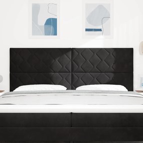 Cabeceira em Veludo Preto com Design de Blocos de Diamante - 200cm