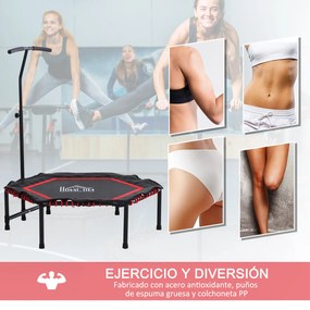 HOMCOM Trampolim de Fitness Profissional Hexagonal Φ122x 122/130/138 cm Guiador Ajustável 3 Níveis de Altura Vermelho