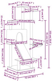 Árvore p/ gatos c/ postes arranhadores sisal 153cm cinza-escuro