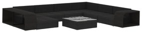 10 pcs conjunto lounge de jardim c/ almofadões vime PE preto