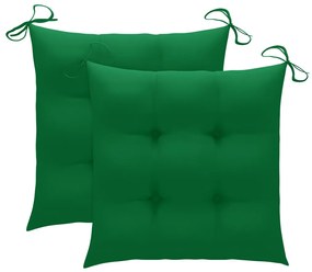 Cadeiras de jardim c/ almofadões verde 2 pcs teca maciça