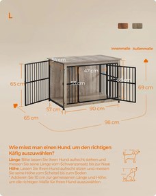 Gaiola para cães até 32 kg com 2 portas 98 x 65 x 69 cm cinza mesclado