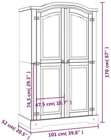 Roupeiro Corona Range pinho mexicano com 2 portas cinzento