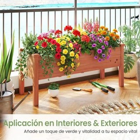 Floreira jardim elevada de madeira de abeto 120 x 43,5 x 51 cm com 5 orifícios de drenagem Laranja