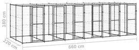 Canil de exterior com telhado 14,52 m² aço