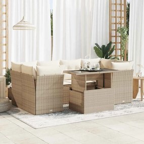 vidaXL 7 pcs conjunto de sofás p/ jardim com almofadões vime PE bege