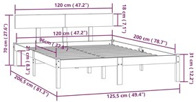 Estrutura de cama 120x200 cm pinho maciço preto