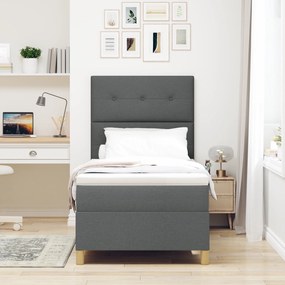 Cama Box com Colchão Cinza Escuro 90x200 cm Tecido