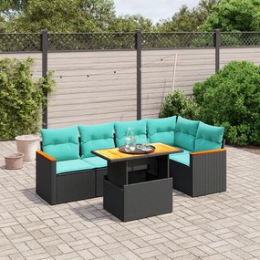 vidaXL 6 pcs conjunto de sofás p/ jardim c/ almofadões vime PE preto