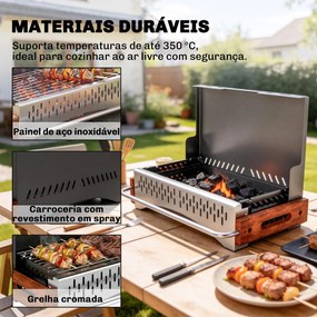 Grelhador a Carvão Dobrável Portátil 50,5x34x33 cm com Bandeja de Carvão Removível para Campismo Piqueniques Preto