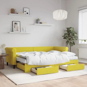 Sofá-cama com gavetão e gavetas 80x200 cm veludo amarelo