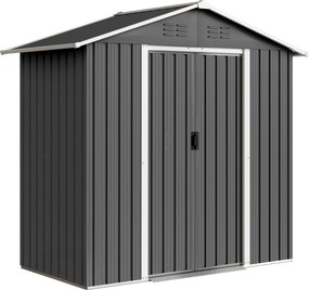 Outsunny Abrigo de jardim em metal grande espaço de armazenamento exterior com portas deslizantes 194 x 107 x 191 cm cinza escuro | Aosom Portugal