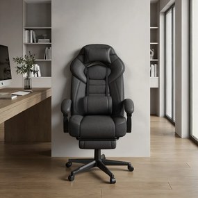 Cadeira de escritório ergonómica com apoio para os pés 70 x 70 x (122-134) cm, cadeira para jogos para o escritório em casa, almofada lombar Preto
