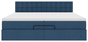 Estrutura de cama otomana com colchões 200x200cm tecido azul