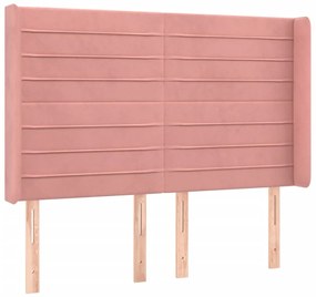 Cama box spring c/ colchão/LED 140x200 cm veludo rosa