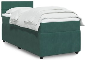 Cama com molas/colchão 90x190 cm veludo verde-escuro