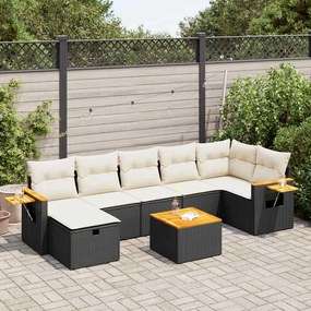 8 pcs conjunto sofás de jardim com almofadões vime PE preto