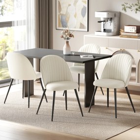 Conjunto de 4 Cadeiras de Sala de Jantar (MESA NÃO INCLUIDA) Modernas Cadeiras Estofadas em Veludo com Encosto Alto e Pés de Aço 50x52x83 cm Creme